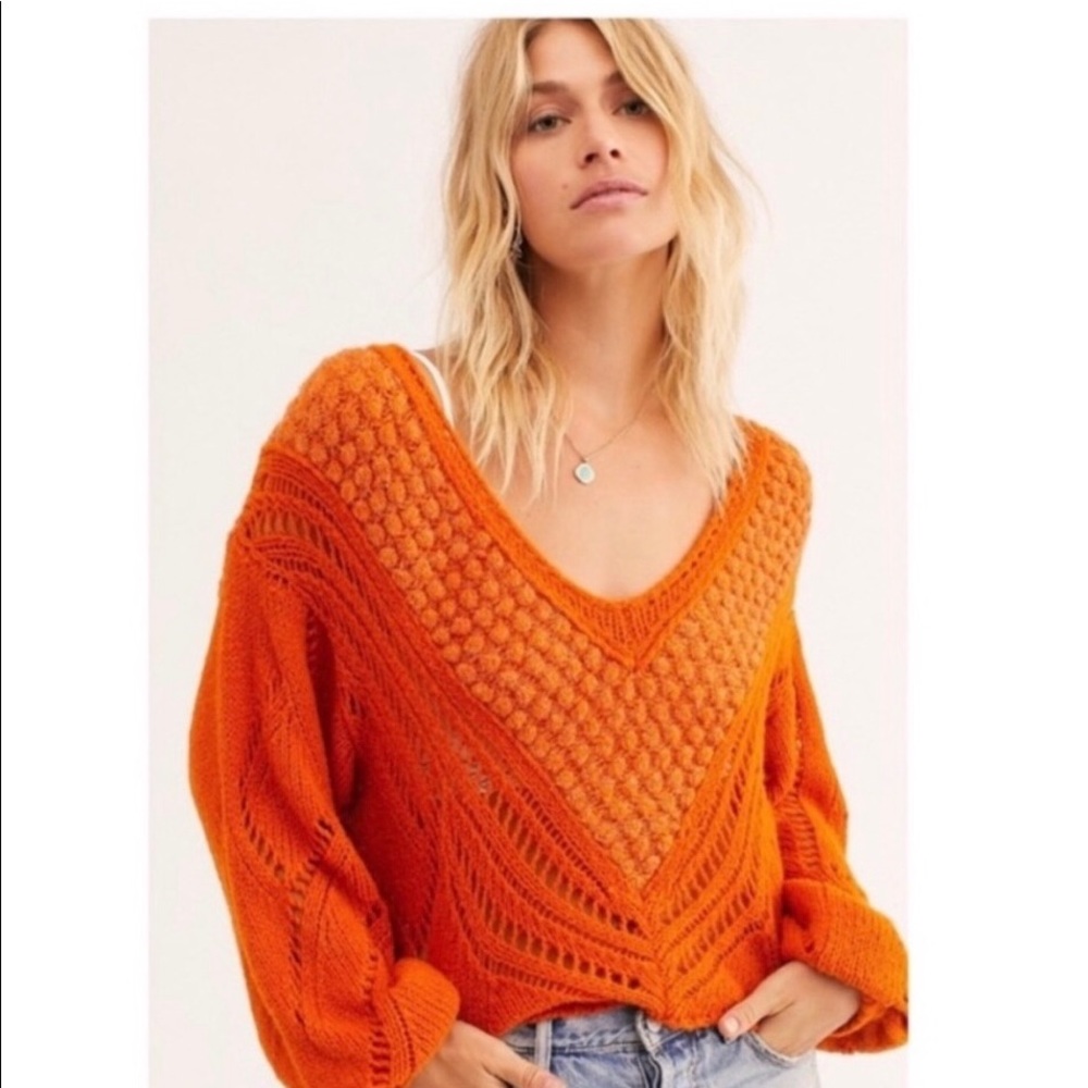 Free People Snowball Sweater V-neck Open Knit L
